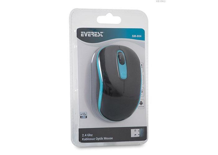 Everest Kablosuz Mouse Siyah Mavi Sm-804