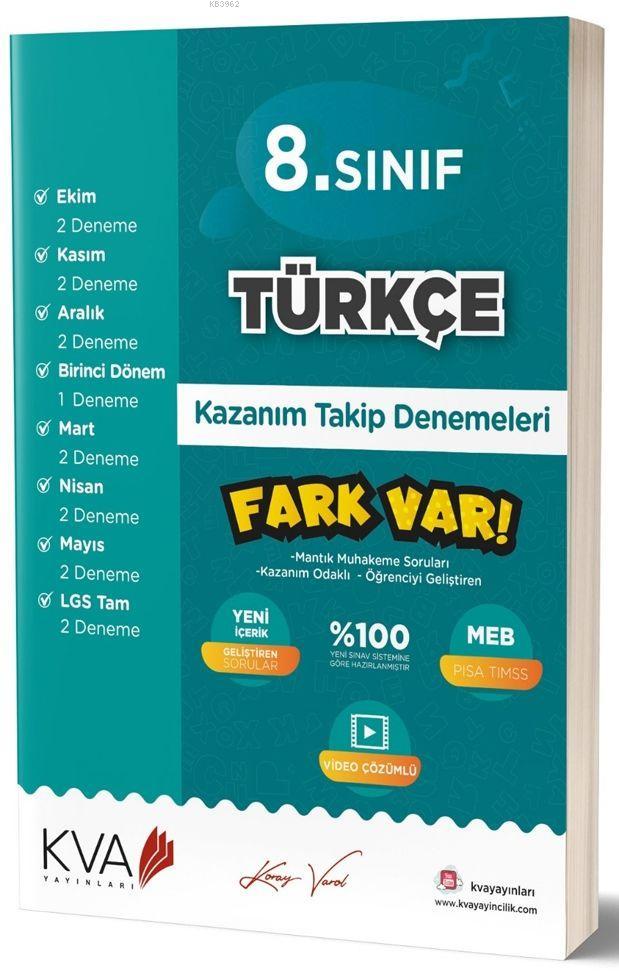 Koray Varol Yayınları 8. Sınıf LGS Türkçe Fark Var Kazanım Takip Denemeleri Koray Varol 