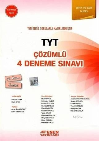 Esen Yayınları TYT Çözümlü 4 Deneme Sınavı Kırmızı Seri (Orta ve İleri Düzey) Esen 