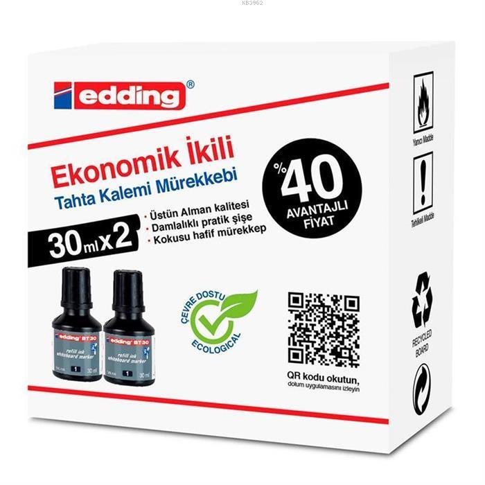 Edding Bt30 Tahta Kalemi Mürekkebi 30Ml 2Li Kutu Siyah