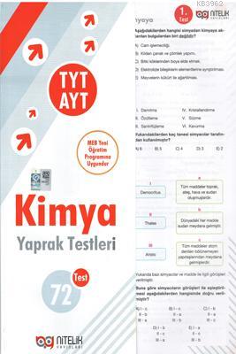 Nitelik - Tyt-Ayt Kimya Yaprak Test Yeni 2019