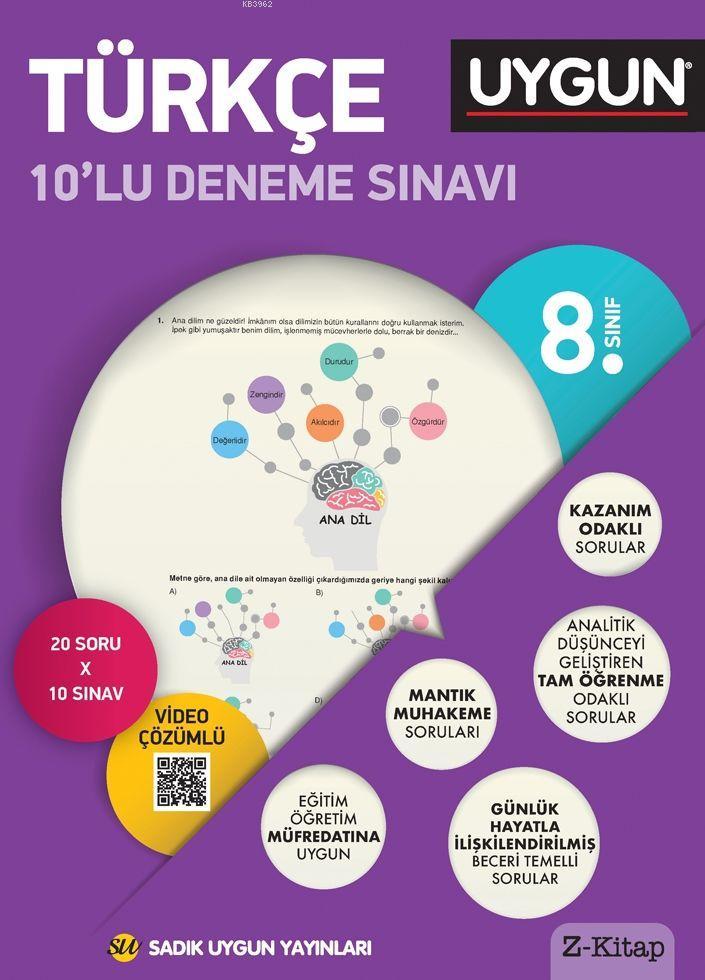  Sadık Uygun Yayınları 8 Sınıf Türkçe 10 lu Deneme Sınavı | Kolektif | Sadık Uygun Yayınları | 9786059390958 