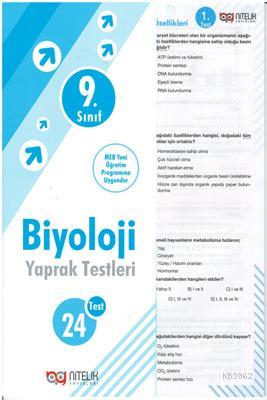 Nitelik - 9. Sınıf Biyoloji Yaprak Test Yeni 2019