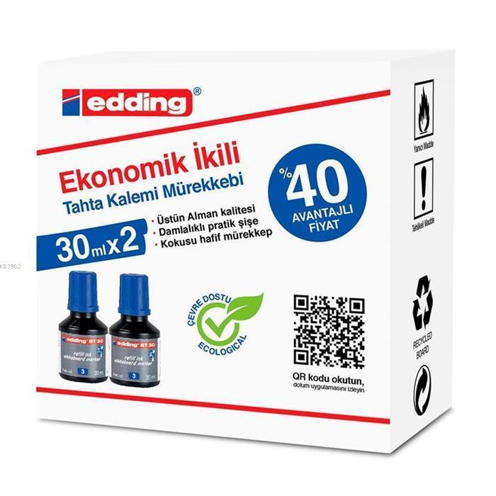 Edding Bt30 Tahta Kalemi Mürekkebi 30Ml 2Li Kutu Mavi